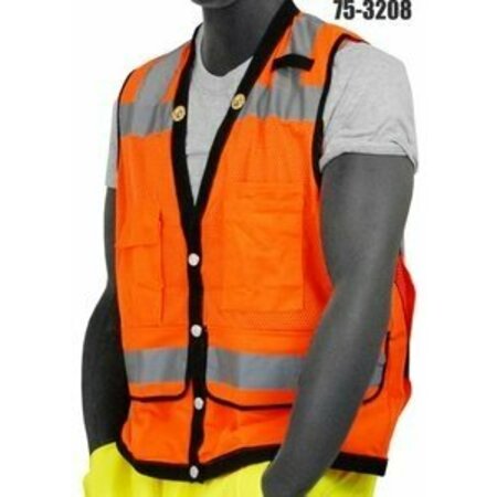 MAJESTIC 75-3208 3xl Hd Hi-Vis Org Safety Vestclsii8pocket HV405024084